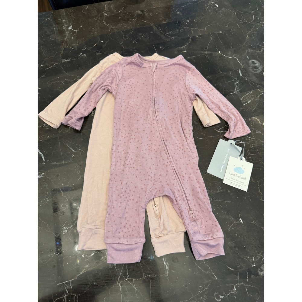 3-6 mth Cloud Island 2-Pack Baby Rompers Pink Purple Star Print Sleep N Play NWT